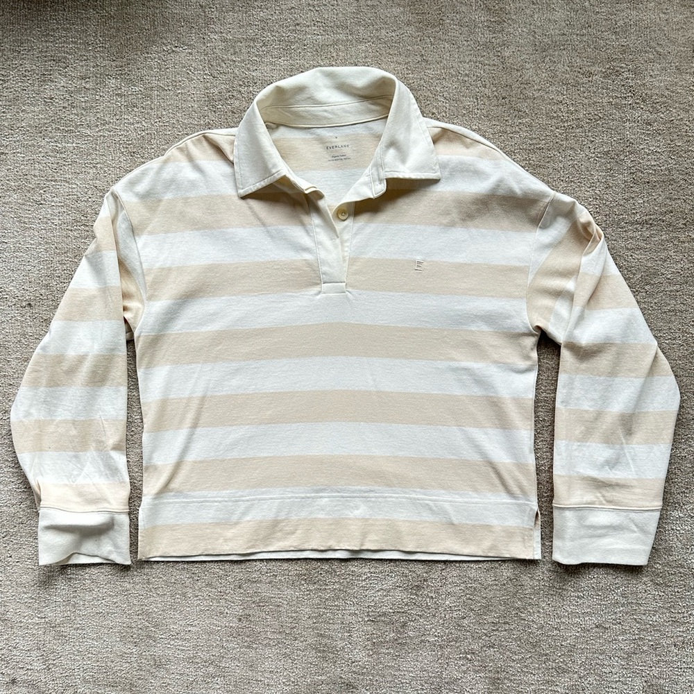 Everlane Beige and White Striped Rugby Shirt - Women’s